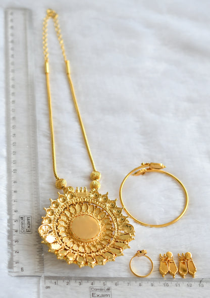 Gold tone pink-green kerala style nagapadam krishna combo necklace set dj-46239