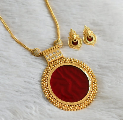 Gold tone kerala style white stone ball red round kodi necklace set dj-47836