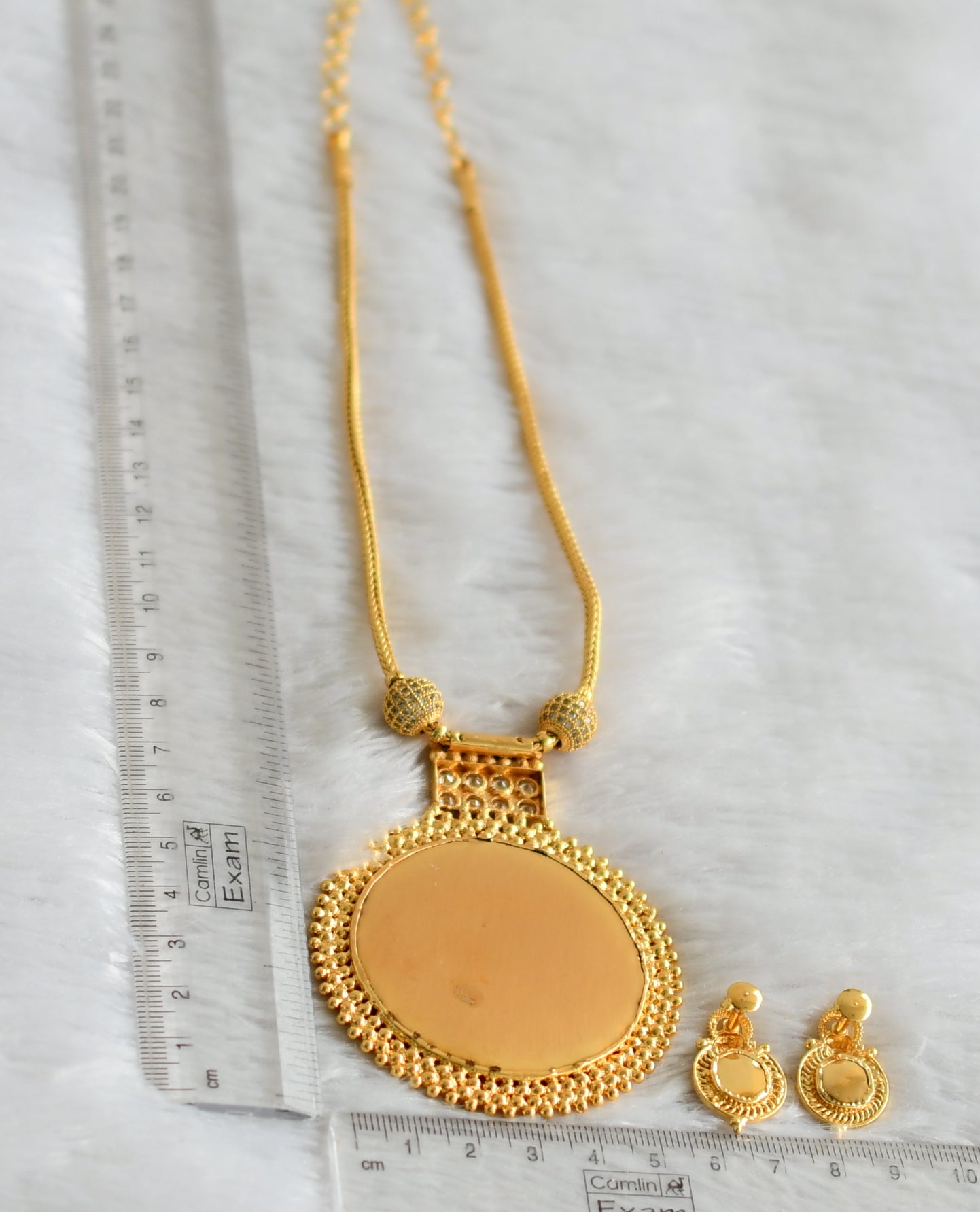 Gold tone kerala style white stone ball blue round kodi necklace set dj-47837