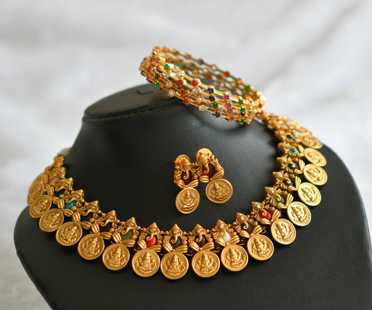 Matte finish navarathna ganesha lakshmi coin combo necklace set dj-46242