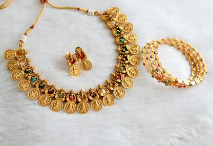 Matte finish navarathna ganesha lakshmi coin combo necklace set dj-46242