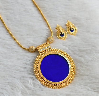 Gold tone kerala style white stone ball blue round kodi necklace set dj-47837