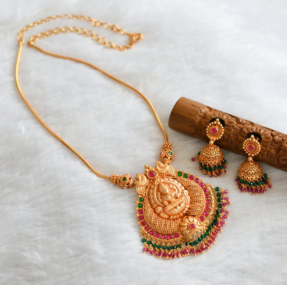 Gheru finish pink-green lakshmi necklace set dj-46241