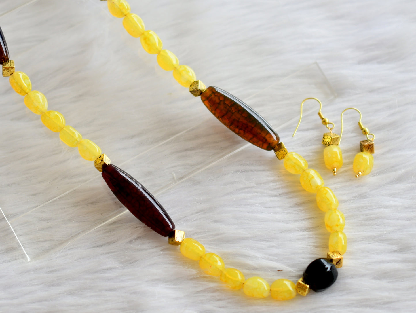 Antique yellow beads hand made necklace set dj-44441