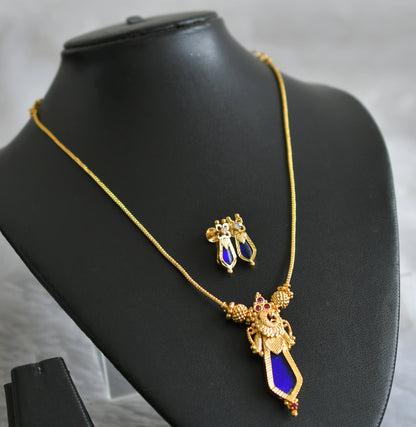 Gold tone kerala style blue nagapadam peacock necklace set dj-47818