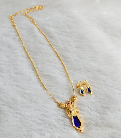 Gold tone kerala style blue nagapadam peacock necklace set dj-47818