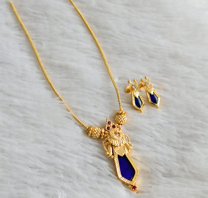 Gold tone kerala style blue nagapadam peacock necklace set dj-47818