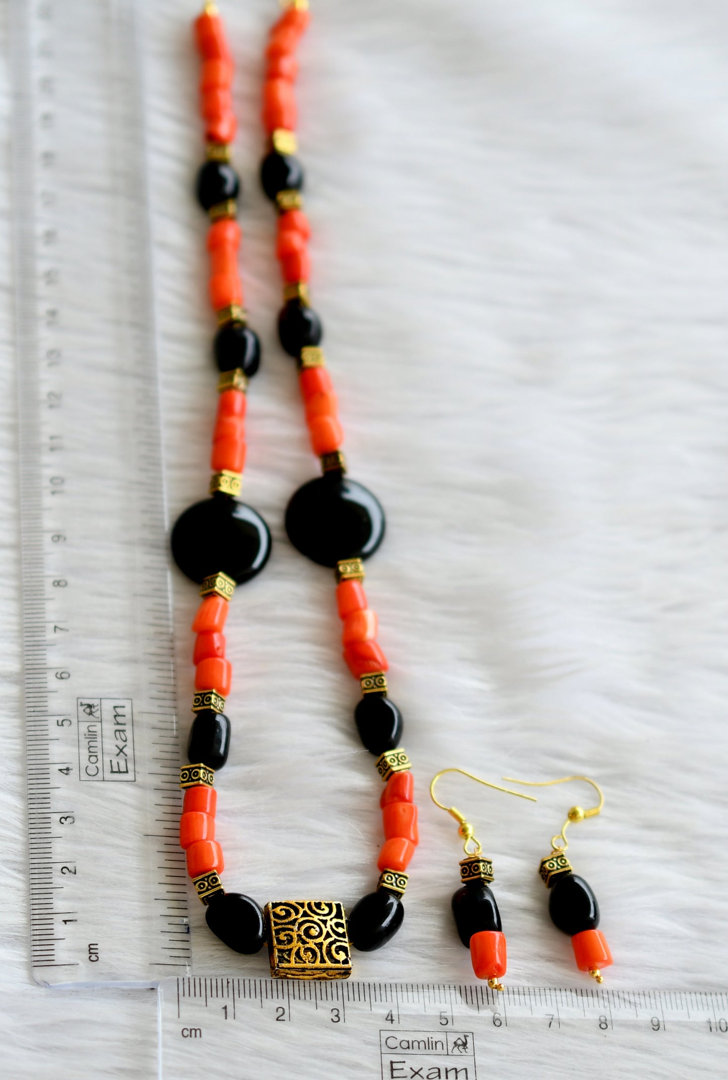 Antique black-orange beads hand made necklace set dj-44437