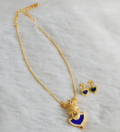 Gold tone kerala style blue palakka peacock necklace set dj-47824