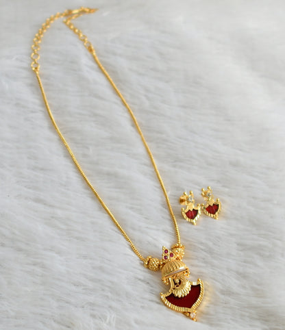 Gold tone kerala style red palakka peacock necklace set dj-47825