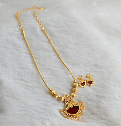 Gold tone kerala style red-white palakka necklace set dj-47828