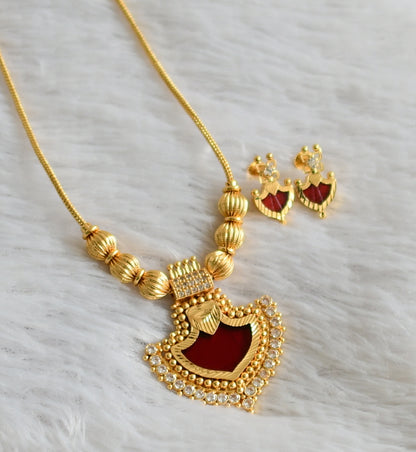 Gold tone kerala style red-white palakka necklace set dj-47828