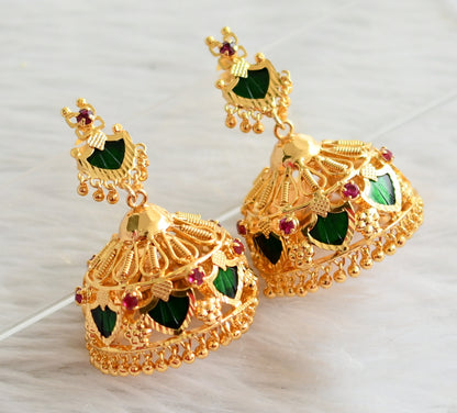 Gold tone pink-green palakka jhumkka dj-44444