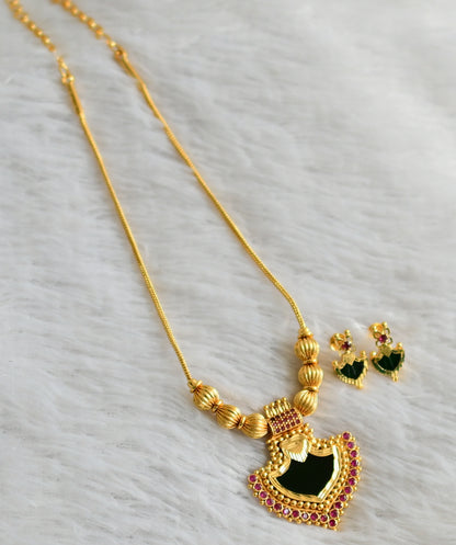 Gold tone kerala style pink-green palakka necklace set dj-47826