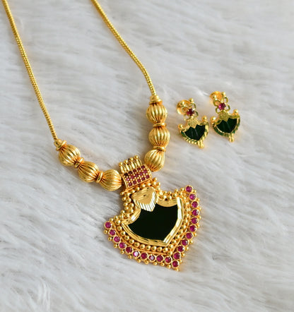 Gold tone kerala style pink-green palakka necklace set dj-47826