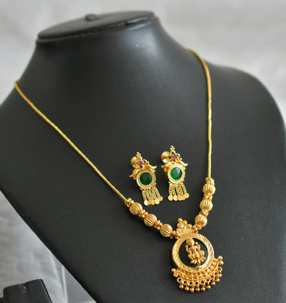 Gold tone kerala style green round lakshmi necklace set dj-47821