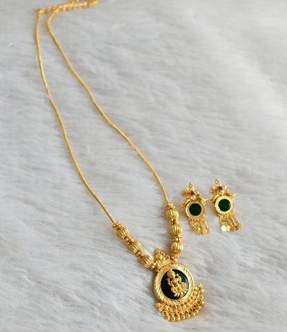 Gold tone kerala style green round lakshmi necklace set dj-47821