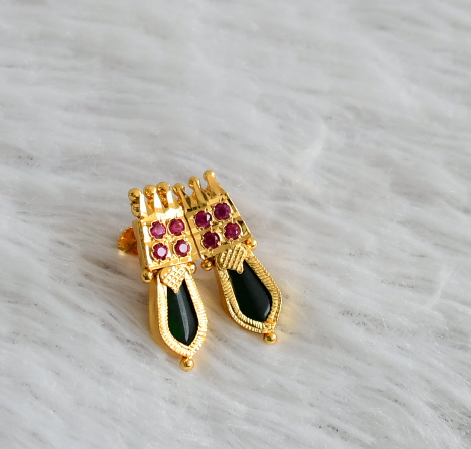 Gold tone kerala style pink-green nagapadam earrings dj-47841