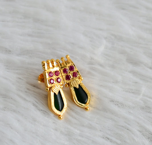 Gold tone kerala style pink-green nagapadam earrings dj-47841