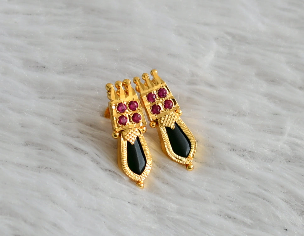 Gold tone kerala style pink-green nagapadam earrings dj-47841