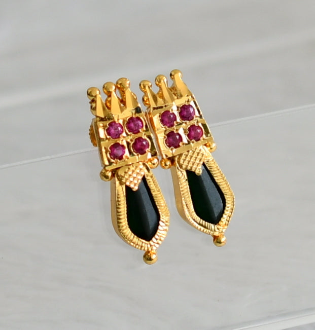 Gold tone kerala style pink-green nagapadam earrings dj-47841