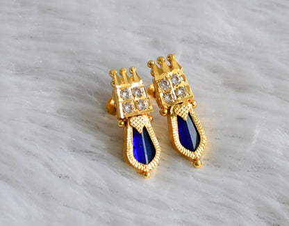 Gold tone kerala style blue-white nagapadam earrings dj-47843