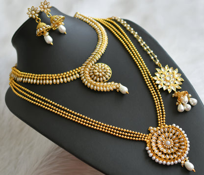 Antique gold tone pearl stone combo set dj-44462