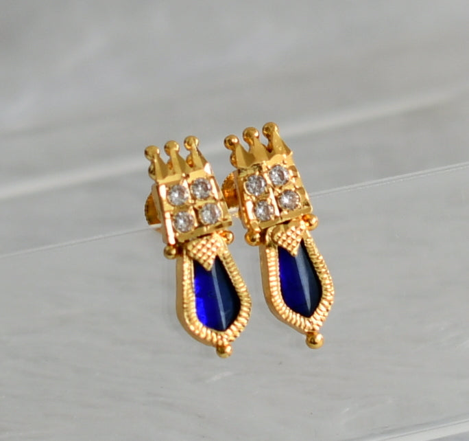 Gold tone kerala style blue-white nagapadam earrings dj-47843