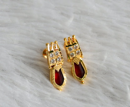 Gold tone kerala style red-white nagapadam earrings dj-47842