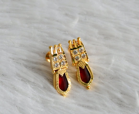 Gold tone kerala style red-white nagapadam earrings dj-47842