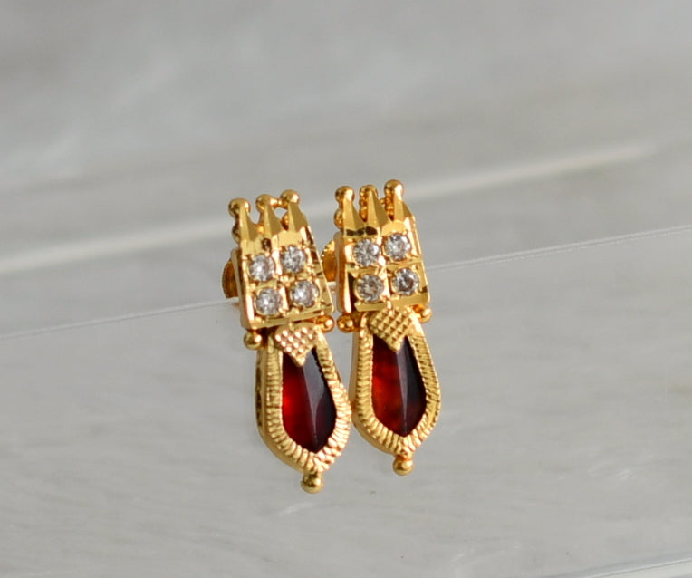 Gold tone kerala style red-white nagapadam earrings dj-47842