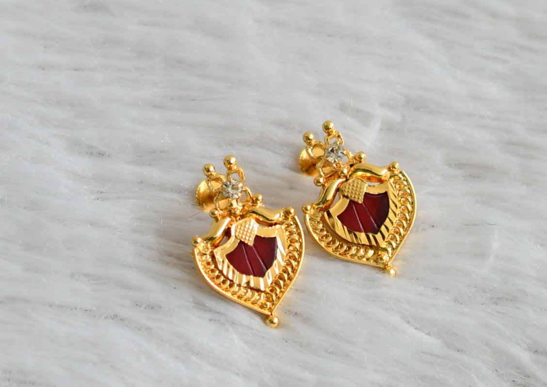 Gold tone kerala style red palakka earrings dj-47845