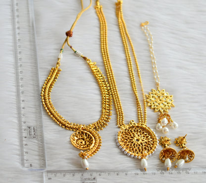 Antique gold tone pearl stone combo set dj-44462