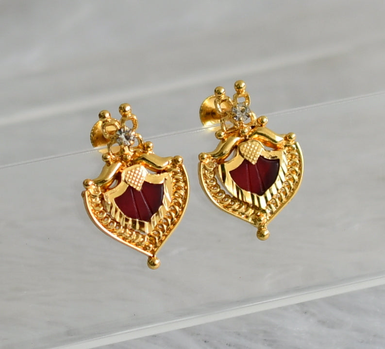 Gold tone kerala style red palakka earrings dj-47845