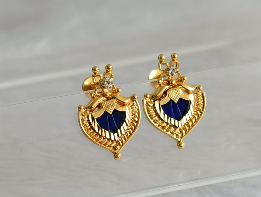 Gold tone kerala style blue palakka earrings dj-47846