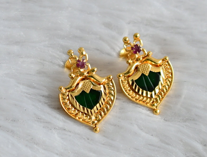 Gold tone kerala style green palakka earrings dj-47844