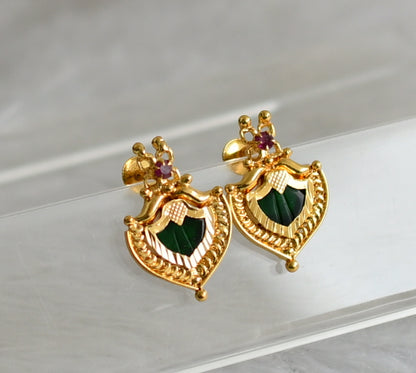 Gold tone kerala style green palakka earrings dj-47844