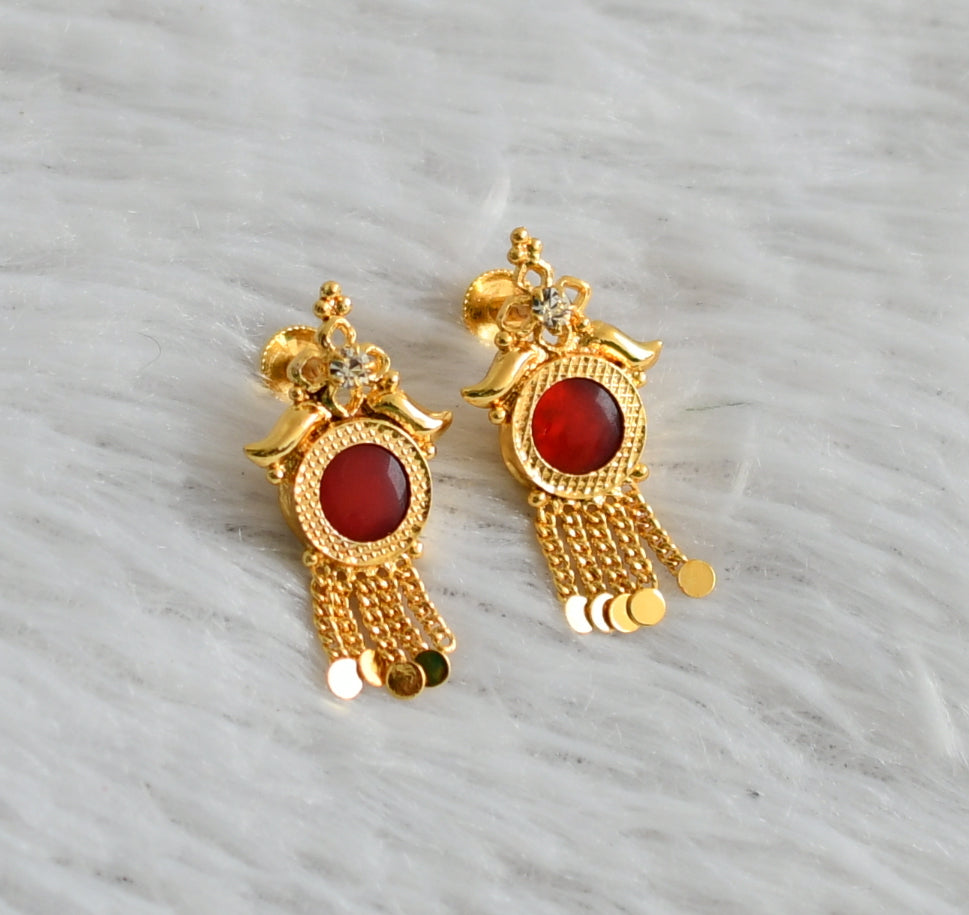 Gold tone kerala style red round earrings dj-47853