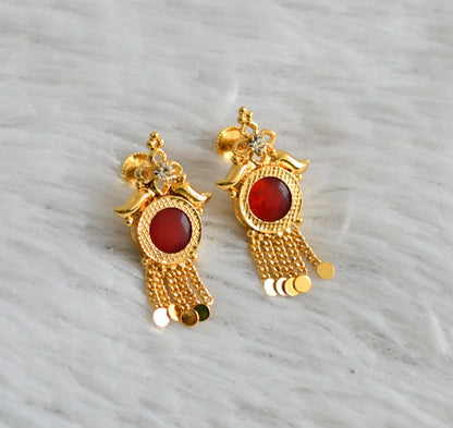 Gold tone kerala style red round earrings dj-47853