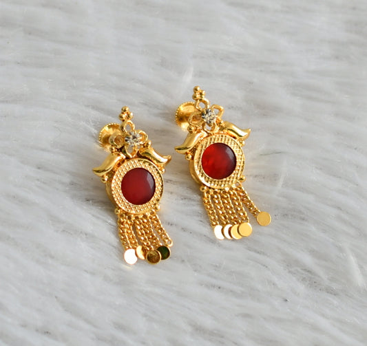 Gold tone kerala style red round earrings dj-47853