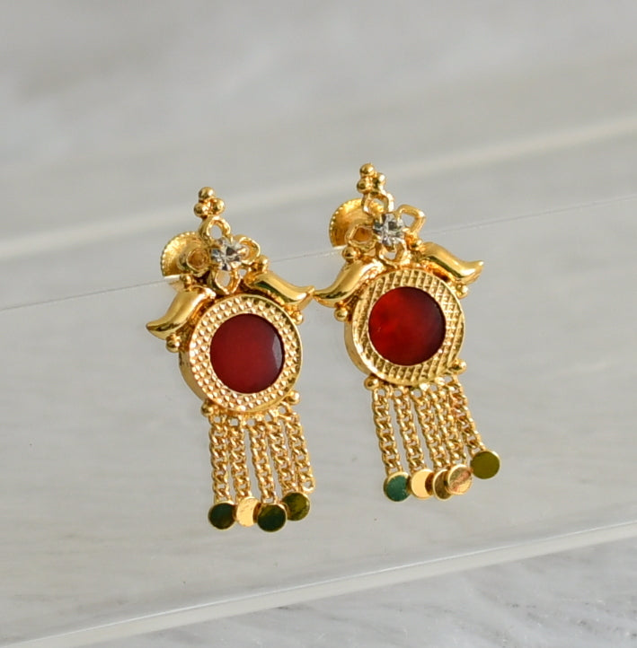 Gold tone kerala style red round earrings dj-47853