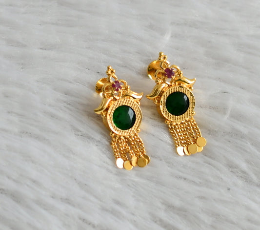 Gold tone kerala style green round earrings dj-47852