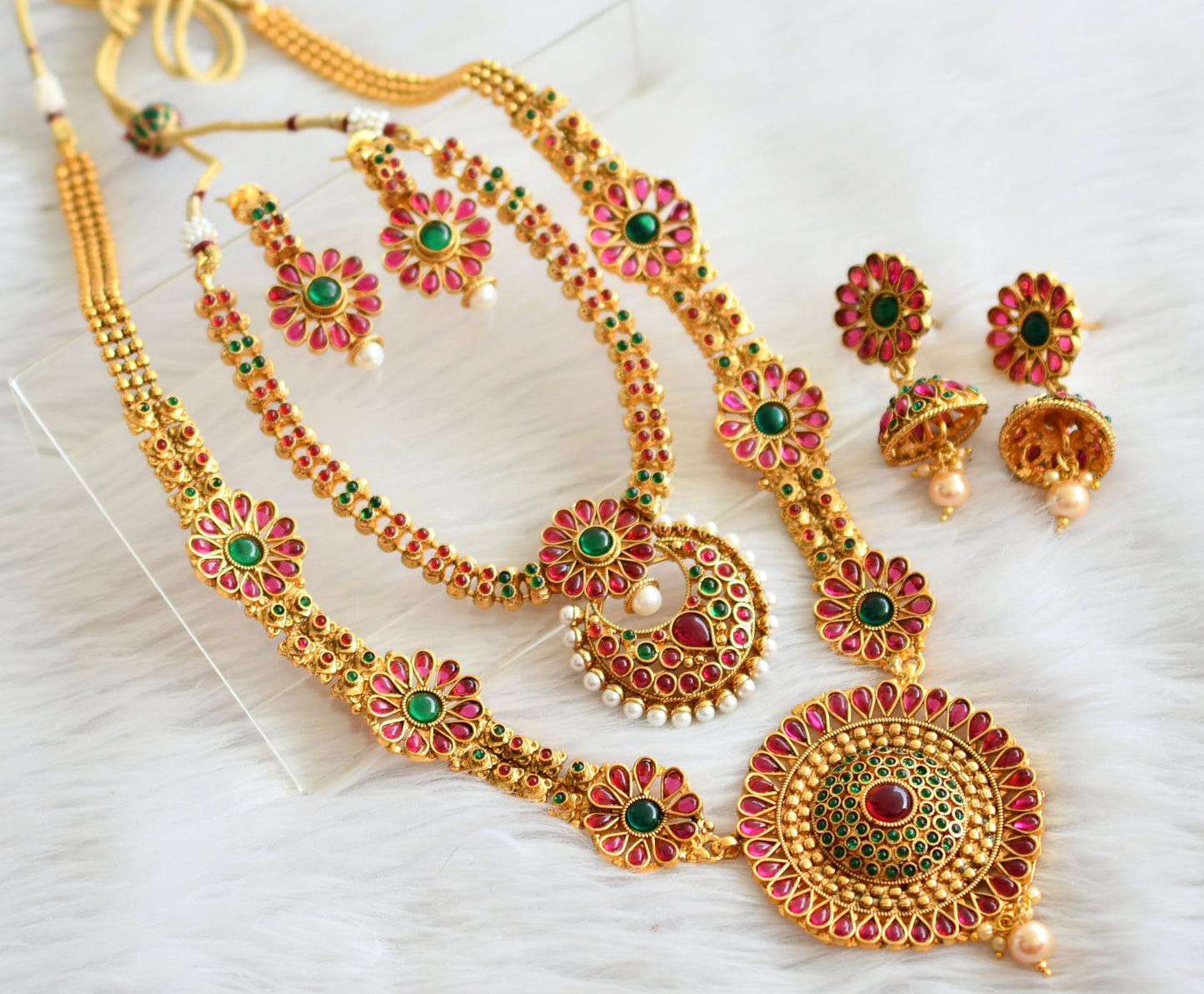 Antique gold tone kemp-green flower combo set dj-44463