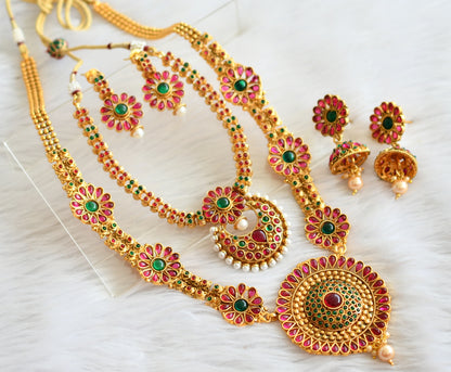 Antique gold tone kemp-green flower combo set dj-44463