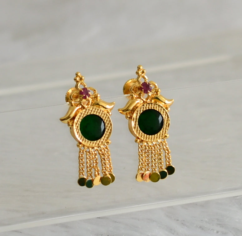 Gold tone kerala style green round earrings dj-47852