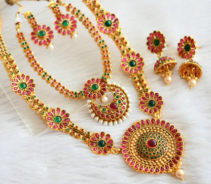 Antique gold tone kemp-green flower combo set dj-44463