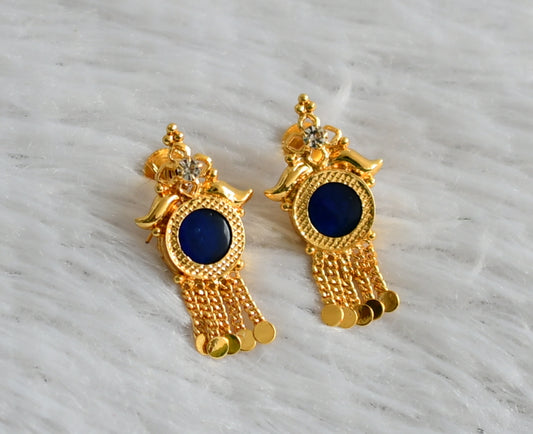 Gold tone kerala style blue round earrings dj-47854