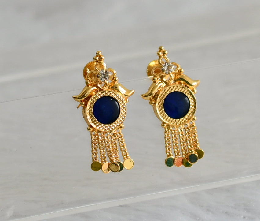 Gold tone kerala style blue round earrings dj-47854