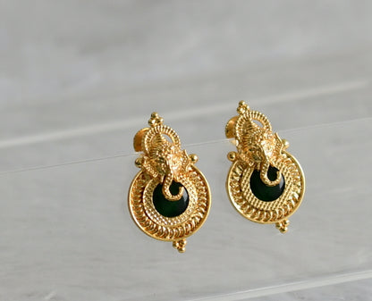 Gold tone kerala style green round ganesha earrings dj-47849