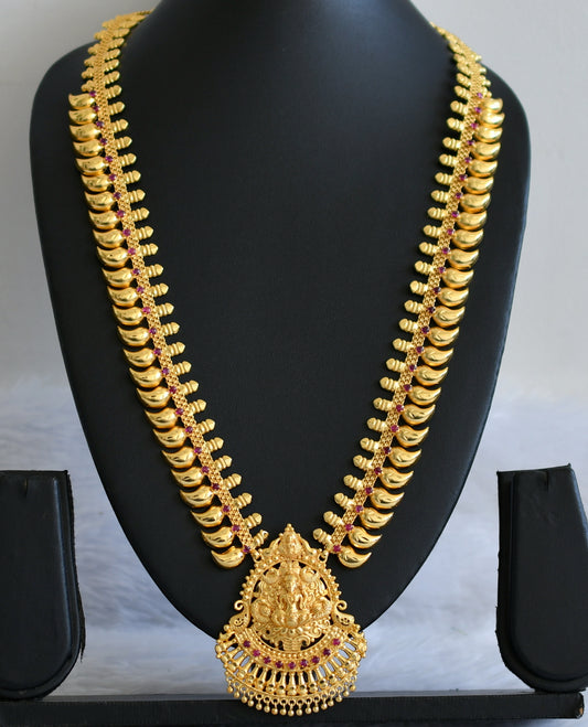 Gold tone kerala style kemp stone lakshmi peacock mango haar dj-49772